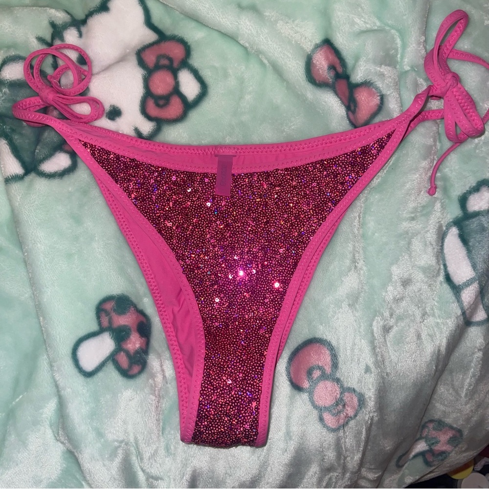 SKIMS SWIM SEQUIN PINK BIKINI TIE BOTTOMS